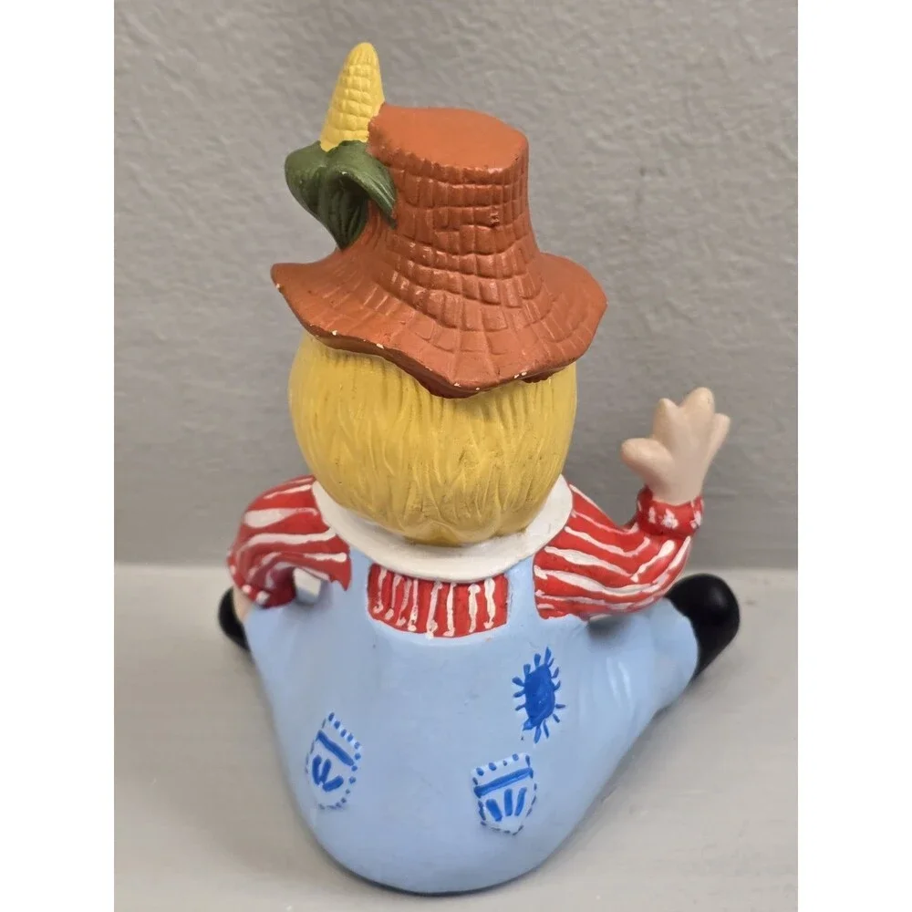 Vintage Halloween Scarecrow Figurine Pumpkin Face Ceramic Painted Mold 80s Decor